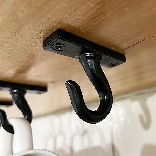2.5”-Under Cabinet or Shelf Coffee Mug Holder – Cup Hooks Separator – Decorative Black Iron Hangers - Create Rack Under Counter or Wall – Cups, Keys, & Utensils (4-Hooks)