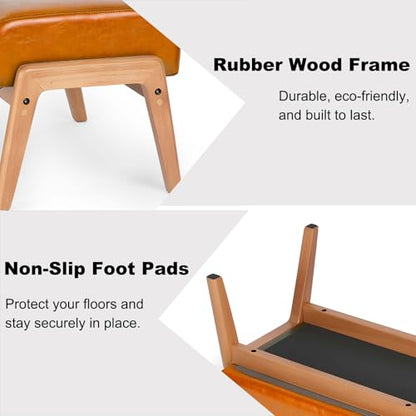 15inch Ottoman Foot Rest, Leatherette Ottoman Bench, Modern Accent Sofa Stool Foot Stool for Accent Chair, Walnut Wood Frame & Thickness Cushion, Yellowish - color: Yellow