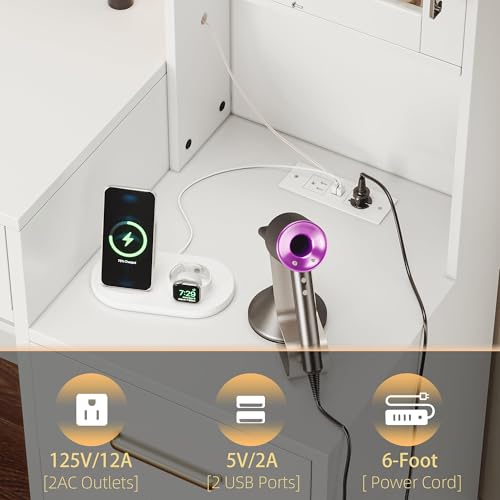TOKSOM 58.3”Vanity Desk with Mirror and Charging Station, Bedroom Dressing Table, Large Vanity Set, 8 Drawers and 2 Cabinets, Makeup Vanity Table with Charging Station, Without Lights - size: 58.3 inch, style: Modern White