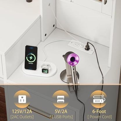 TOKSOM 58.3”Vanity Desk with Mirror and Charging Station, Bedroom Dressing Table, Large Vanity Set, 8 Drawers and 2 Cabinets, Makeup Vanity Table with Charging Station, Without Lights - size: 58.3 inch, style: Modern White