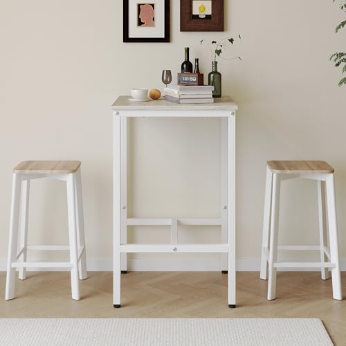 Lutown-Teen Square Bar Table, High Top Table - Industrial Metal Frame for Small Spaces & Narrow Kitchens, 23.6x23.6x36.9 in (LxWxH), Easy Assembly, Beige and White - color: Beige + White