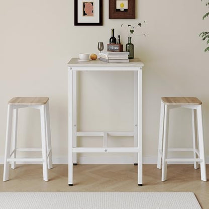 Lutown-Teen Square Bar Table, High Top Table - Industrial Metal Frame for Small Spaces & Narrow Kitchens, 23.6x23.6x36.9 in (LxWxH), Easy Assembly, Beige and White - color: Beige + White
