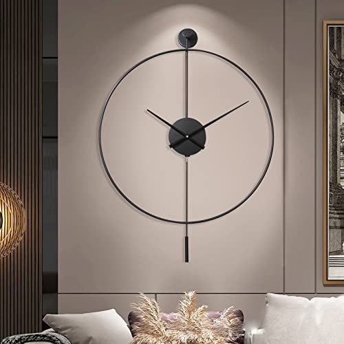 YISITEONE Classical Large Decorative Wall Clock with Pendulum, Modern Non-Ticking Silent Metal Wall Clocks for Living Room, Bedroom, Study, Office, 23.6" (Black) - color: Black, size: Large