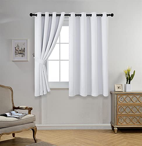 1 Pair Thermal Insulated Grommet 52-Inch-by-63-Inch Blackout Window Curtain Panels with 2 Tie Backs, Greyish White - color: Greyish White, size: 52"W x 63"L (Pack of 2)