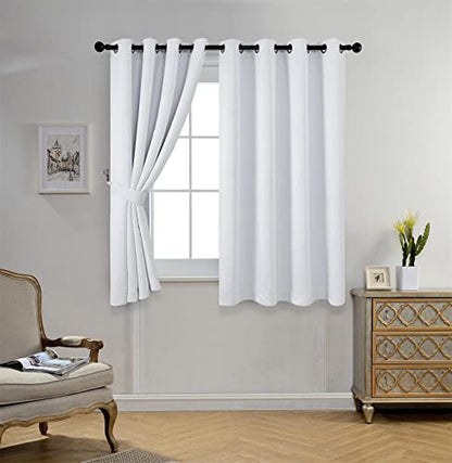 1 Pair Thermal Insulated Grommet 52-Inch-by-63-Inch Blackout Window Curtain Panels with 2 Tie Backs, Greyish White - color: Greyish White, size: 52"W x 63"L (Pack of 2)