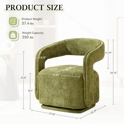 YaFiti Modern Swivel Accent Chair 1 pcs, Round Barrel Armchair, Light Green | Chenille Fabric, 22” Widen Seat, Solid Wood Frame, 250lbs Capacity, Barrel Club Chair, Upholstered Armchair for Living Room - color: Light Green