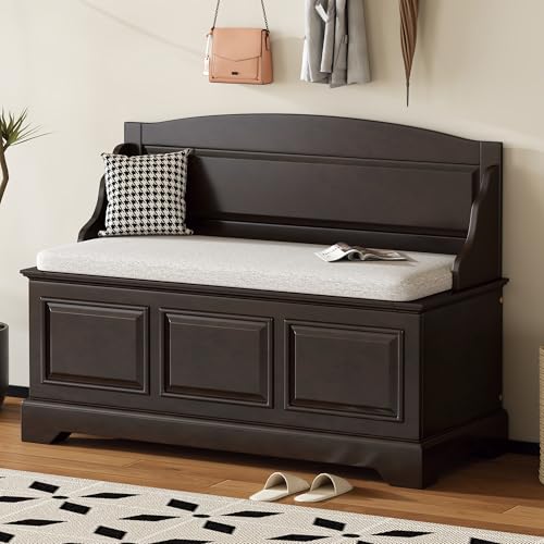 LUMISOL Shoe Storage Bench with Seating, 41.7” Farmhouse Entryway Bench with Cushion and Hidden Storage, Upholstered Storage Ottoman for Living Room, Entryway, Bedroom, Espresso - color: Espresso, size: 41.7"L x 17.9"W x 30.1"H