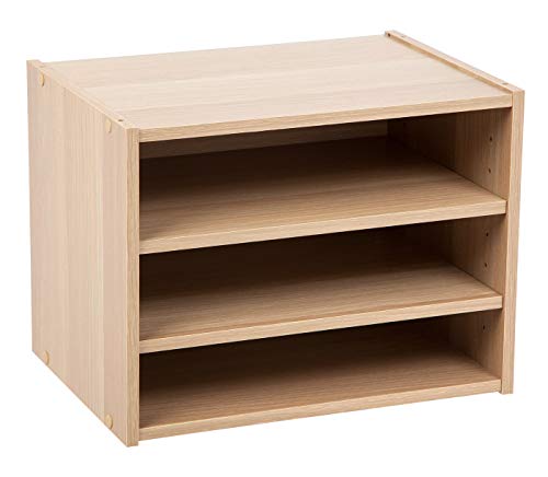 IRIS USA 3-Shelf Modular Wood Stackable Storage Box, Light Brown | Add flexible organization with a modular design that adapts to changing storage needs - style: Shelves