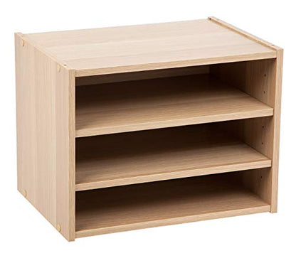 IRIS USA 3-Shelf Modular Wood Stackable Storage Box, Light Brown | Add flexible organization with a modular design that adapts to changing storage needs - style: Shelves