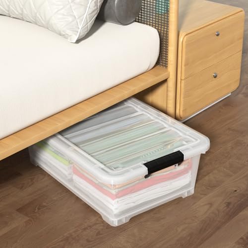 20 Quart Plastic Under Bed Storage Bins with Lid, 4-Pack Clear Underbed Storage Containers with Wheels - size: 20 Quart