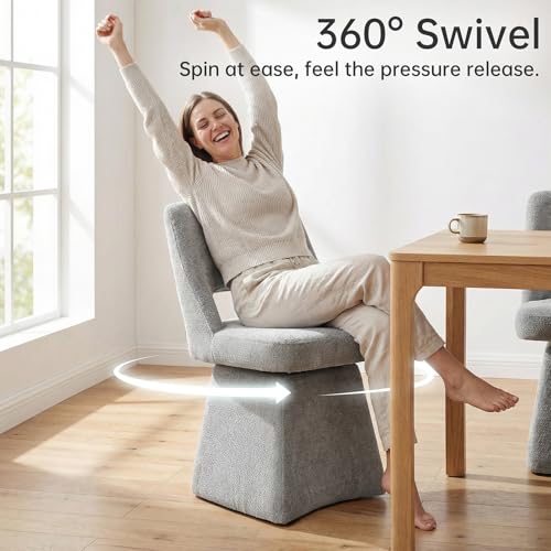 VKNOW Upholstered Swivel Dining Chair with Curved Open Back | Modern Dining Room Chairs with Chenille Fabric, Space-saving, Easy Assembly, for Dining Room, Living Room, Bedroom, Gray - color: Grey
