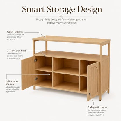 Bamboo Buffet Cabinet with Storage, Natural Sideboard Cabinet | 49“ Kitchen Storage Cabinet with 2 Doors and Shelves, Modern Buffet Table for Dining Room, Living Room, Bathroom, Entryway