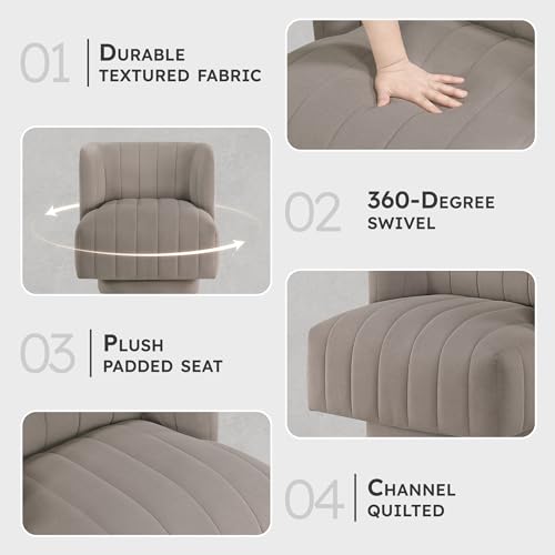 Lexicon Swivel Accent Chair, Textured Fabric Upholstered 360 Degree Swivel Barrel Chair with Channel Tufted, Comfort Seat, for Living Room, Bedroom, Office, Easy Assembly, Taupe - color: Taupe
