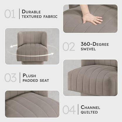 Lexicon Swivel Accent Chair, Textured Fabric Upholstered 360 Degree Swivel Barrel Chair with Channel Tufted, Comfort Seat, for Living Room, Bedroom, Office, Easy Assembly, Taupe - color: Taupe