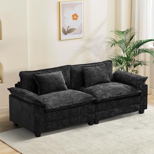 86" Modular Sectional Sofa, Comfy Loveseat Deep Cloud Couch | Couches for Living Room, Modular Couch, Deep and Wide Seat, Chenille Sofa Sleeper with Throw Pillows, Black - color: Black, size: 86 Inch