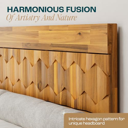 Bme Georgina Queen Bedframe, Geometric Headboard, Mid Century, Teak Brown - color: Teak Brown, size: Queen, style: Bed Frames