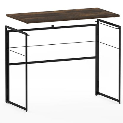 Furinno Riau No Tool/No Assembly/Folding Metal Frame Computer Desk, Rustic Oak/Black, 39 Inch - color: Rustic Oak/Black, size: 39 inches
