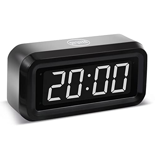 Digital Alarm Clock Battery Operated with LED Display for Bedrooms, Long Battery Life for 12 Months, 3 Brightness Adjustable, 12/24 Hour, Snooze, Black Case with White Digits - color: Black-white