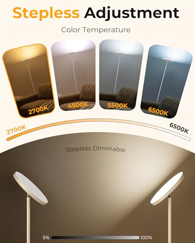 LED Floor Lamps, 2800Lm Standing Lamp Remote & Foot Switch with 1H Timer, 2700-6500K Stepless Dimmable Modern Pole Light for Bedroom, Office, Reading, White - color: White