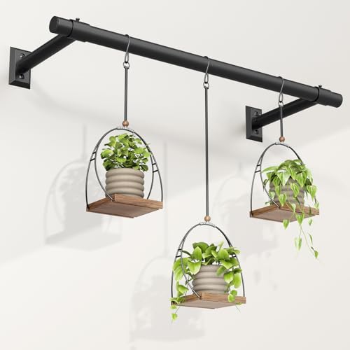 Plant Hanging Rod, 32 Inch Window Plant Hanger for Indoor Plants | Heavy Duty 1 Inch Metal Plant Rod for Window with Square Flange Base, Plant Shelves Wall Planters, Pot Not Included, Black - size: 32 Inch