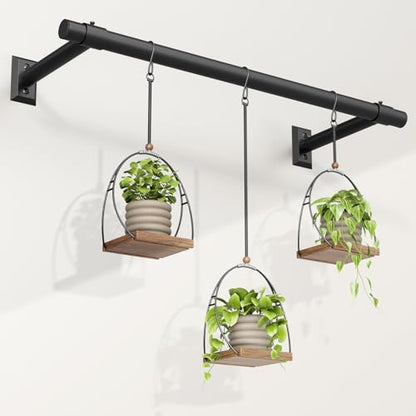 Plant Hanging Rod, 48 Inch Window Plant Hanger for Indoor Plants | Heavy Duty 1 Inch Metal Plant Rod for Window with Square Flange Base, Plant Shelves Wall Planters, Pot Not Included, Black - size: 48 Inch