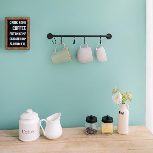 Mkono Wall Mounted Mug Holder, Coffee Cup Hanger Rack with 5 Hooks, 1 Pack | Kitchen Rod, Space Saving, Easy Assembly, Wall & Under Cabinet, Durable Metal, Kitchen Dining Bar Organizer, Multi-Function - size: Medium