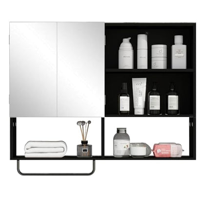 Bathroom Wall Cabinet with Mirror & Towel Bar, Black - color: Black-with Mirror