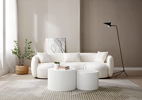JUSTONE Round Nesting Coffee Table Set of 2 - Space-Saving White Modern Wooden Accent Tables for Small Spaces, Handcrafted Wood Side/End/Bedside Tables for Living Room & Bedroom - color: 23.62" Round-white