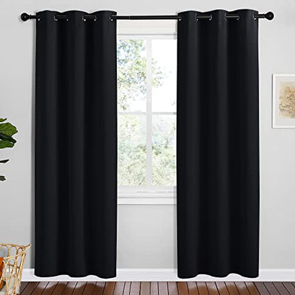 NICETOWN Bathroom Blackout Thermal Curtains and Drapes, 2 Panels, 42 inches Wide by 78 inches Long, Black, Solid Thermal Insulated Grommet Blackout Drapery Panels for Window - color: Black, size: 42"W x 78"L (Pack of 2)