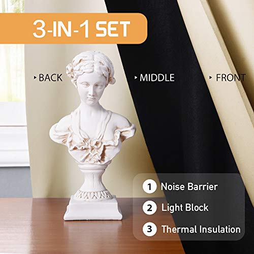 RYB HOME Thermal Insulated Soundproof Curtains, 3 Layers 100% Blackout | Noise Cancelling,Thermal Insulated,With Detachable Felt Liner,For Bedroom Theater Playroom,W42 x L84,Biscotti Beige,2 Panels - color: Biscotti Beige, size: 42"W x 84"L (Pack of 2)