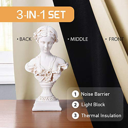 RYB HOME Thermal Insulated Soundproof Curtains, 3 Layers 100% Blackout | Noise Cancelling,Thermal Insulated,With Detachable Felt Liner,For Bedroom Theater Playroom,W42 x L84,Biscotti Beige,2 Panels - color: Biscotti Beige, size: 42"W x 84"L (Pack of 2)