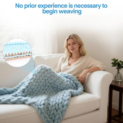 cenoz 46" Beechwood Chunky Knitting Blanket Loom Kit - Adjustable Size Hand Knitting Loom for DIY Throw Chunky Yarn Blankets Scarves Rugs, No Needles Required, Blanket Loom Gift for Beginners Starter - size: 46inch