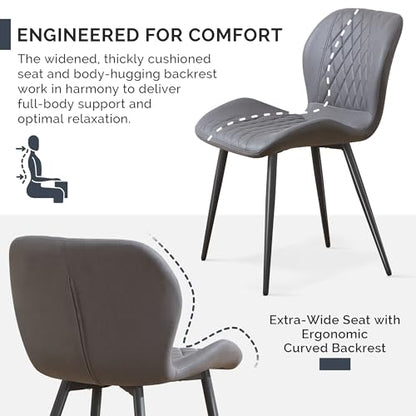 Dining Chairs Set of 2, Comfy Modern Dining Chairs with Thick Cushions, Upholstered Fabric Kitchen Side Chairs with Adjustable Metal Legs for Dining Room (Dark Grey) - color: Dark Grey, size: Set of 2