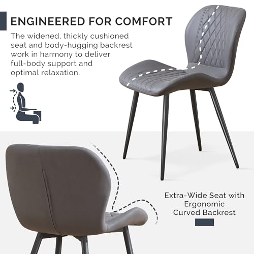 Dining Chairs Set of 3, Comfy Modern Dining Chairs with Thick Cushions, Upholstered Fabric Kitchen Side Chairs with Adjustable Metal Legs for Dining Room (Dark Grey) - color: Dark Grey, size: Set of 3