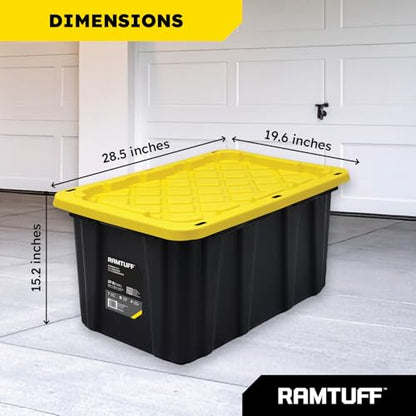 STRONG BOX Black & Yellow, 27-Gallon Heavy Duty Tough Storage Container & Snap-Tight Lid, (15.2" x 19.6" x 28.5" Weather-Resistant Design Stackable Organization Tote (2 Pack) - size: 2 pcs