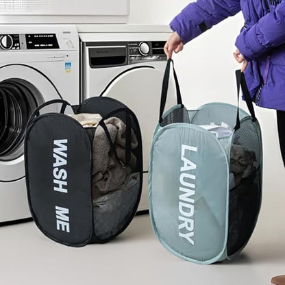 Collapsible Mesh Laundry Hamper, Foldable Dirty Clothes Basket with Handles, 14x14x23 Inch, Large (grey) - color: grey