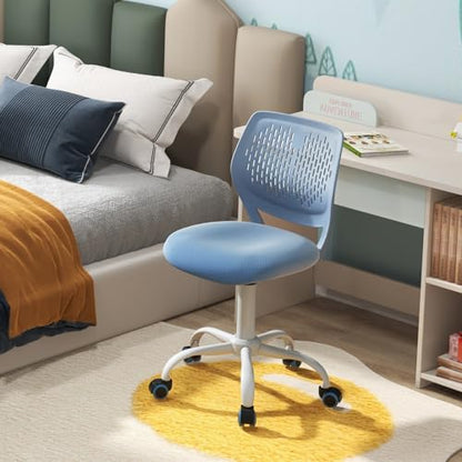 POWERSTONE Small Home Office Desk Chair, Swivel Rolling Study Computer Chair, Adjustable Height Task Chair with Armless Mid Back, Upholstered Mesh Seat, Blue - color: Blue