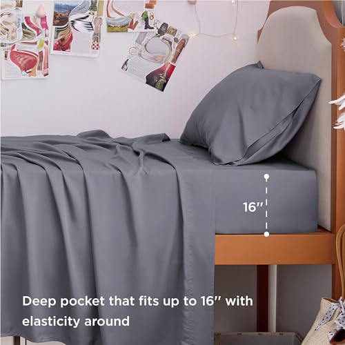 Bedsure PureWoven 100% Rayon Derived from Bamboo, Twin XL Sheets, 3 Pieces | Cooling Sheets for Hot Sleepers, Breathable & Silky Soft, 16" Deep Pocket, Hotel Luxury Bedding, Dark Grey - color: 01 - Dark Grey, size: Twin XL