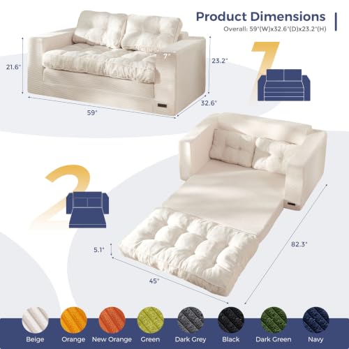 MAXYOYO Folding Sofa Bed, Convertible Sleeper Loveseat with Pillows | 2-Person Fold-Out Loveseat, Convertible Sleeper Bed with Supportive Pillows for Relaxing or Overnight Guests, Beige - color: Beige