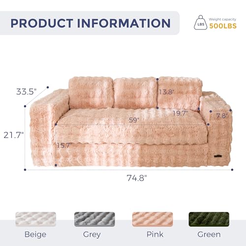 MAXYOYO 3-Seater Boneless Sofa Couch, Modern Bubbled Sofa for Living Room, Soft Bean Bag Chair High-Density Foam Couch with Pillows, No Assembly Required - color: Bubble Pink, size: 3 Seater
