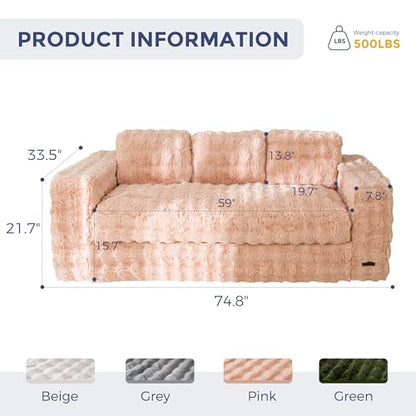 MAXYOYO 3-Seater Boneless Sofa Couch, Modern Bubbled Sofa for Living Room, Soft Bean Bag Chair High-Density Foam Couch with Pillows, No Assembly Required - color: Bubble Pink, size: 3 Seater