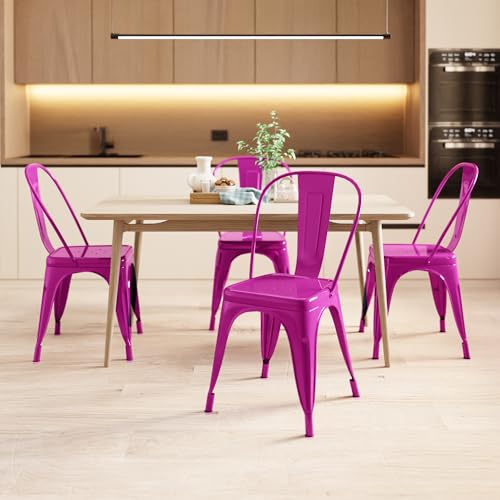 AC Pacific 18 Inch Seat Height Industrial Metal Dining Chairs, Stackable Kitchen or Bar Seat, Durable Modern Design, Versatile Accent Furniture, Set of 2, Purple - color: Purple, size: Set of 2