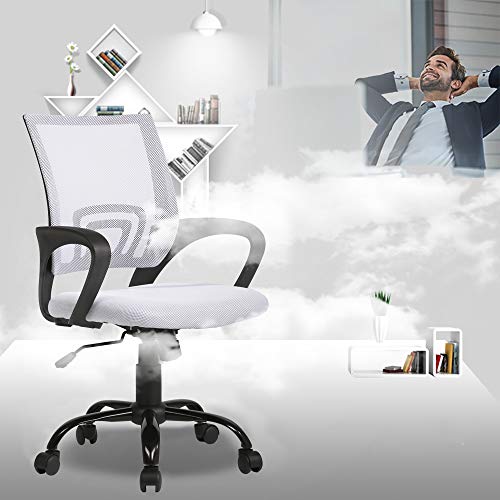 BestOffice Office Chair Mid Back Desk Chair1 Ergonomic Mesh Computer Gaming with Larger Seat, Executive Height Adjustable Swivel Task with Lumbar Support Armrest for Women Adults Women, Men White - color: White, size: 2 Pcs
