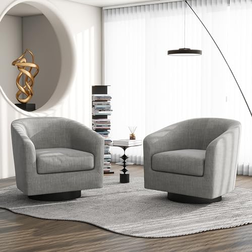 Swivel Barrel Accent Chair, Comfy Reading Armchair, Light Grey, Set of 1 | Club Chairs for Adults, Low-Back Design, Modern Round Style, Solid Wood Frame & Metal Swivel Base, For Living Room & Bedroom - color: Light Grey