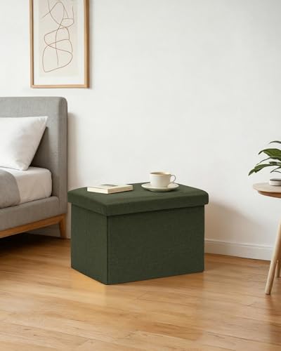 PINPLUS Flat Top Folding Linen Storage Ottoman 16.5", 36L Collapsible Storage Cube with Lid, 250 lbs Load Capacity, Fabric Foot Rest Seat for Living Room, Bedroom, Closet,Olive - color: Olive Green