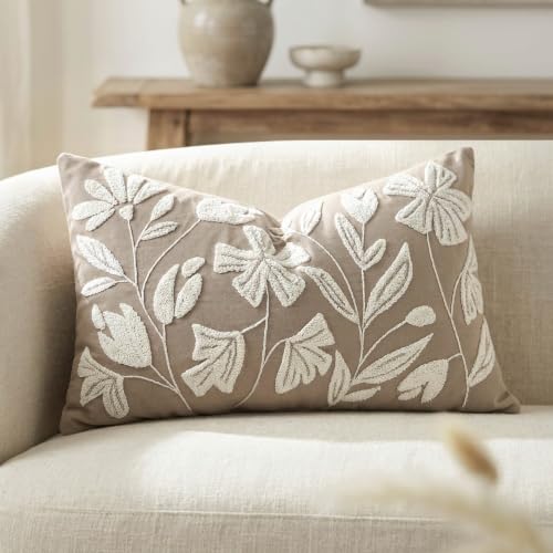 Decorative Lumbar Pillow Cover 12x20, Light Taupe Accent Velvet Throw Pillowcase for Couch Sofa Living Room, Floral Tufted Rectangular Cushion, Cover Only - color: Light Taupe, size: 20" x 12" (Pack of 1)