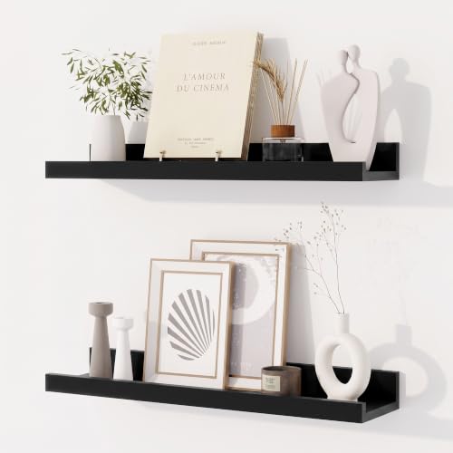 Dreamland Picture Ledge Shelf for Wall, Floating Shelves Set of 2,20 inch Long Floating Shelves with Lip for Living Room,Bedroom,Bathroom,Kitchen,Black - color: Black, size: 20inch