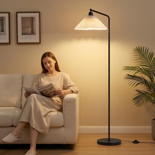 Floor Lamps for Living Room & Bedroom, 63" Modern Tall Standing Lamp, 3CCT | Rustic Pole Lamps for Home Office, Classroom, Bedside, Pleated Lampshade, Foot Switch, Easy Assembly (Bulb Included) - color: Black