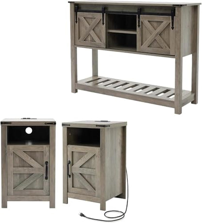 Farmhouse Entryway Table Set of 3, Console Table with Storage and 2 End Tables, Rustic Sofa Table Set for Living Room, Hallway, Bedroom, Grey - color: 3pcs-grey