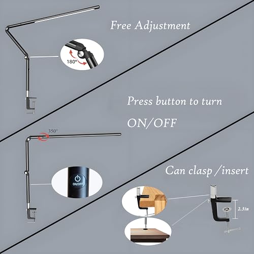 Aluminum LED Desk Lamp with Super Long Arm, Adjustable Nails Light for Desk, Pro Nail Desk Lamp with 2 in 1 clamp, Suitable fo Nail Beauty, Home Office,Workshop,Reading (Matte Black)